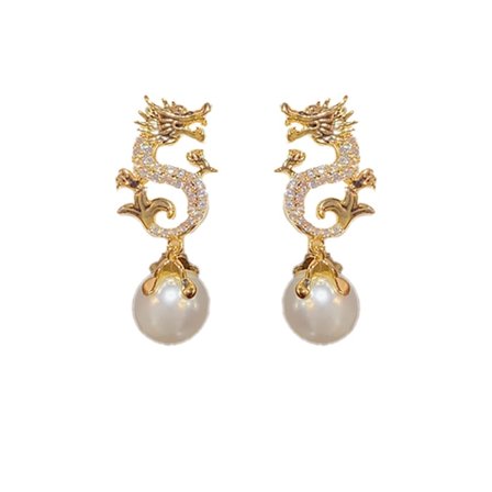 Exquisite Year of the Dragon Zodiac Pearl Earrings Fashionable New Yea