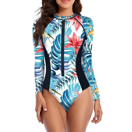 Sexig en-delad baddräkt för kvinnor, varm källa, surfing, dykning, dragkedja, långärmad, tryckt baddräkt