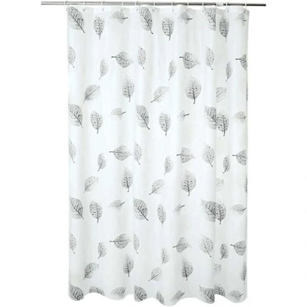 Duschdraperi, tvättbart duschdraperiset, PEVA duschdraperier för badrum med duschdraperikrokar för badkar och duschkabin (små löv)