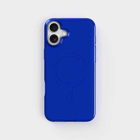 Cobalt Blue CLRPRTCT Case, Circular Blue Tinted Transparent Case, iPhone 16 Plus