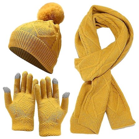 Vinter Hætte + Langt Halstørklæde + Handsker Sæt til Kvinder Mænd -