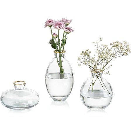 Glass Bud Vase med gullkant, 3 stk/sett Moderne dekorative små mini blomstervaser Korte minimalistiske estetiske hjemmedekor Vintage søte håndlagde 