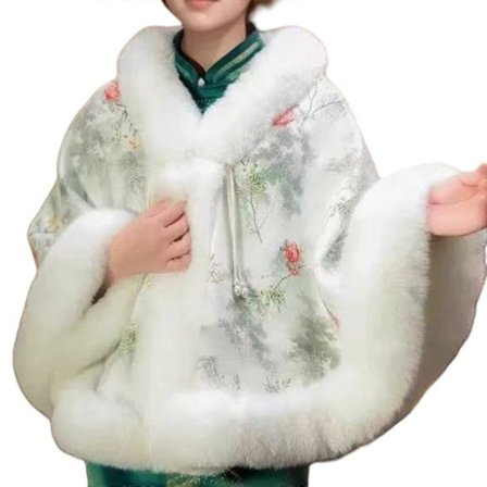 Varmt vintersjal Stort plysjal Vinterfrakke Kunstige pels Bryllup til koldt vejr Komfort landskabsmaleri