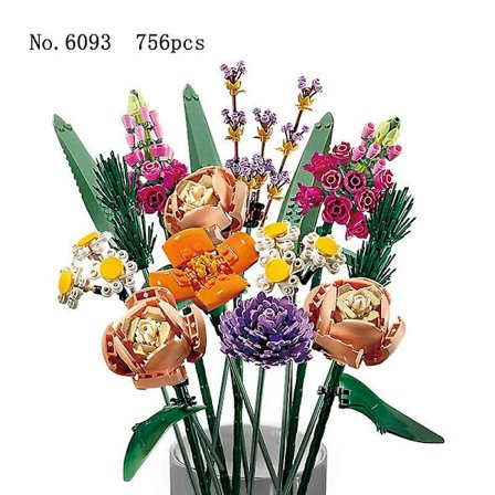 Valentinsdag buket byggeklodser boligindretning bonsai plante romantisk rose blomst model diy samlet mursten pige gave [DB]