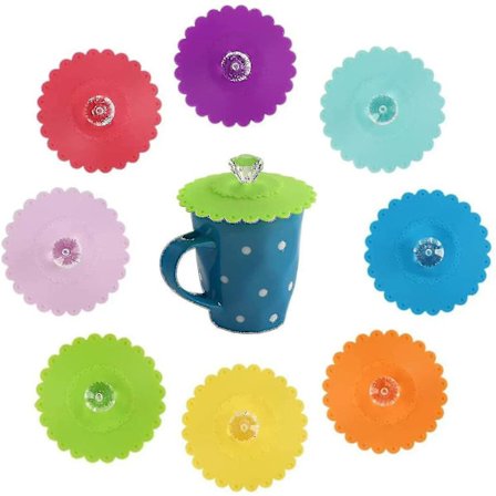 8 stycken Silikonkopp Lock, Livsmedelsklassad Silikon Dricksglas Lock Cover Glas Lock