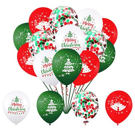 16 st julballonger 12 tum vita röda och gröna latexjulballonger, 4 glada julmönster för juldekoration festtillbehör