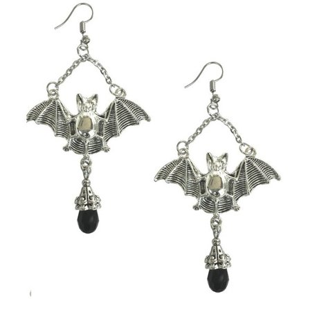 Earrings - Bat - Bead - Black