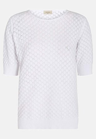 Freequent - Kortermet bomullstrøye med strukturmønster i hvit for damer i størrelse L (42) - Cellbes