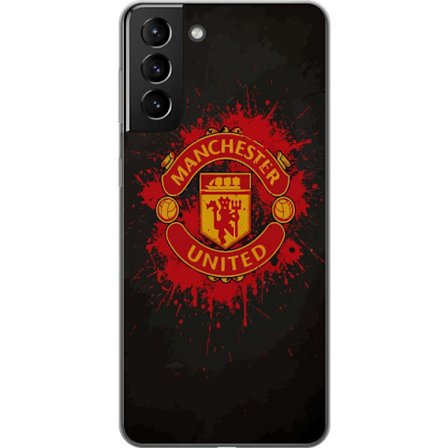 Kompatibelt Mobildeksel til Samsung Samsung Galaxy S21+ 5G Manchester United logo i rød og gul farge med røff sportslig bakgrunn