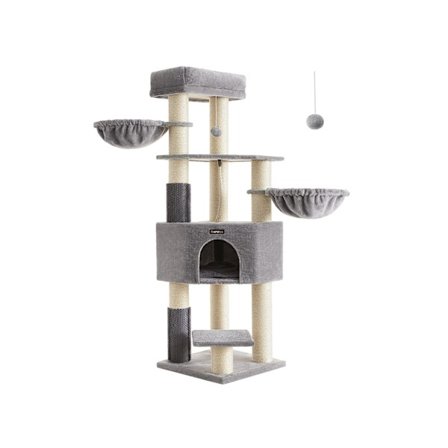 Rootz Cat -raapimistolppa - Kissapuu - Kissan kiipeilyteline - Lastulevyrakenne - Pehmopäällyste - Sisalköysi - 50 cm x 50 cm x 160 cm - Dove Grey-Cre
