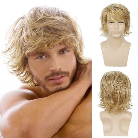 Herre Blond Parykk Kort Luftig Lagdelt Blond Parykk Naturlig Syntetisk Halloween Cosplay Hår Parykk For Mann