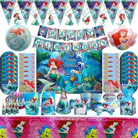 Den Lille Havfruen Prinsesse Ariel Bursdagsfest Dekorasjoner Jenter Engangsservise Papptallerkener Krus Servietter Gave{ee]