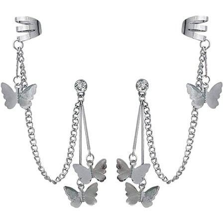Manschettkedjeörhängen för kvinnor, manschetter tofsar örhängen fjäril, Ea