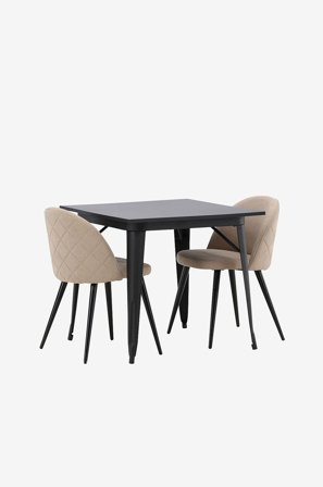 Venture Home - Spisegruppe Tempe med 2 stk spisestoler Velvet - Beige - Spisegrupper - Fra Homeroom