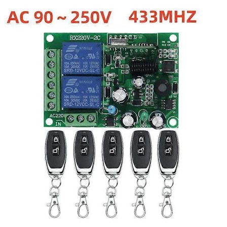 433MHz Trådlös Universell Garageportsändare 5X Fjärrkontroll + Mottagare AC220V [DB]