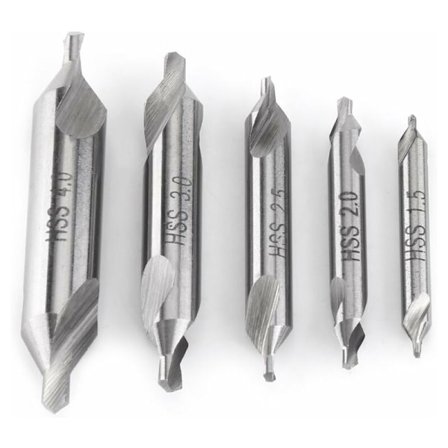 5 stk senterbor Dobbel ende bor 60 grader 1,5/2,0/2,5/3,0/4,0 mm KLB