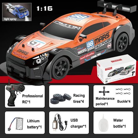 1:16 Ljus Spray Fjärrkontroll Bil GTR Sportbil 4WD Höghastighets Drift Rc Bil 2.4G Trådlös Fjärrkontroll Leksaksbil Barnleksaker