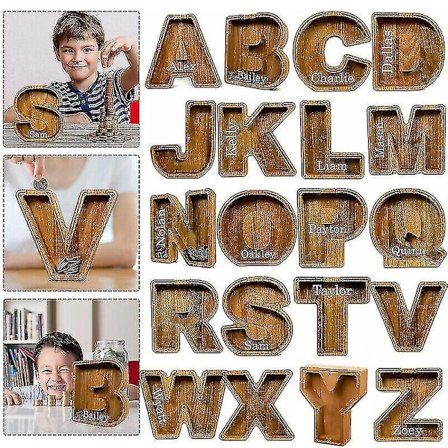 Wooden Piggy Bank Funny Letter Guitar Coin Saving Money Box Kid Adult Xmas Gift