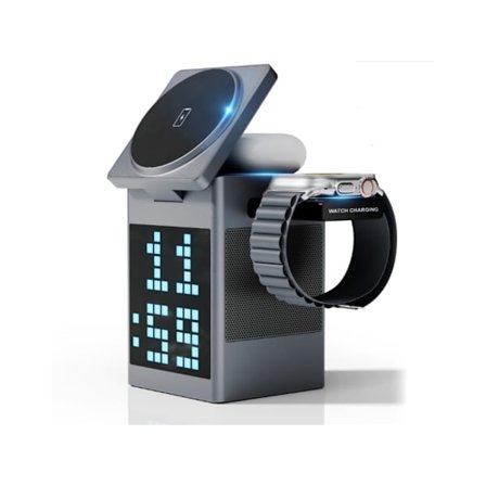 6-i-1 Trådlös Laddningsstation 15W Magsafe Trådlös Laddare med Bluetooth-högtalare Väckarklocka Rgb Pixel Display för Ip