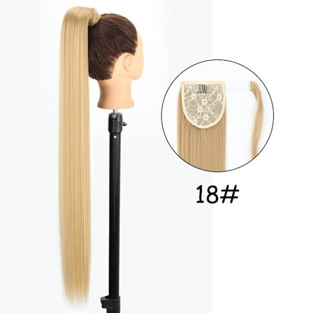 34 tommer syntetisk hestehale hårforlængelsesclips i falsk paryk-hårstykke Blond viklet rundt Pigtail Lang glat overhead hestehale