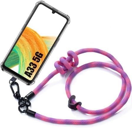 Lanyardfodral för Samsung Galaxy A33 5G Transparent stötsäkert skydd med löstagbar snodd Rosa Transparent-rosa