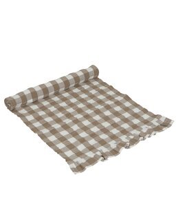 Bordslöpare Lisa rutig bäckebölja med volang Nougat - Fondaco