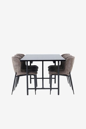 Venture Home - Spisegruppe Astrid med 6 stk stoler Modesto - Brun - Spisegruppe 6 personer - Fra Homeroom