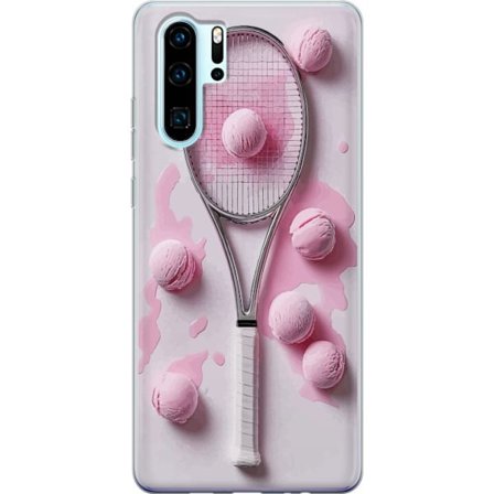 Kompatibel Mobilcover til Huawei Huawei P30 Pro Rosa glaskugler og tennisketsjer i et kreativt stillbillede med legende popfølelse og moderne design,