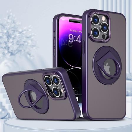 Magsafe-deksel kompatibel med iPhone 15 Pro, slank PC støtsikker frostet bakdeksel med usynlig magnetisk ringstativ