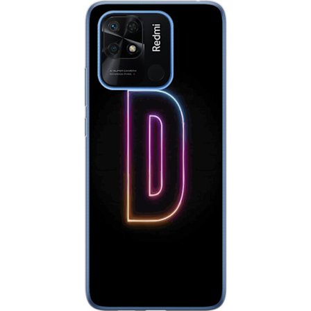 Kompatibel Mobilcover til Xiaomi Xiaomi Redmi 10C Minimalistisk neonbogstav D i farveskiftende lys mod sort baggrund i moderne digital design