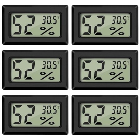 Digitalt Termometer Hygrometer Mini Digitalt Termometer Hygrometer og Fuktmåler Svart (6-pakning - Firkantet) - Perfekt