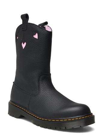 Dr. Martens Bex Heart P-O Boot Y Black+Pale Pink Classic Nappa+Patent Lamper Svart