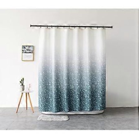 Duschdraperi Färggradient Ljusgul Vit till Blågrå Växter Badrum Textil Blommor Gardin 180 x 200 cm (B