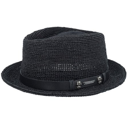 Stetson - Schwarz straw Hut - Diamond Raffia Crochet Black Straw Hat @ Hatstore