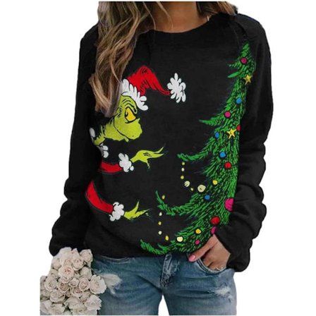 Grinch Jul Dame Mote Casual Sweatshirt Topper svart black-FD-