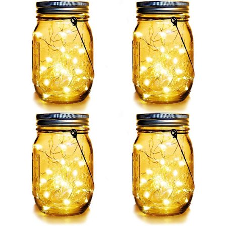 4 Pak Solar Mason Jar Lys, 30 LED Hængende Solar Lanterner Haveindretning Udendørs Lys Varm Hvid Bordindretning Fe Lys Til Altan Terrasse Veranda