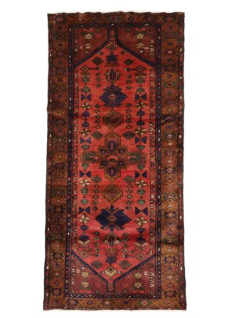 Tapis Hamadan 97X212 Noir/Rouge Foncé (Laine, Perse)