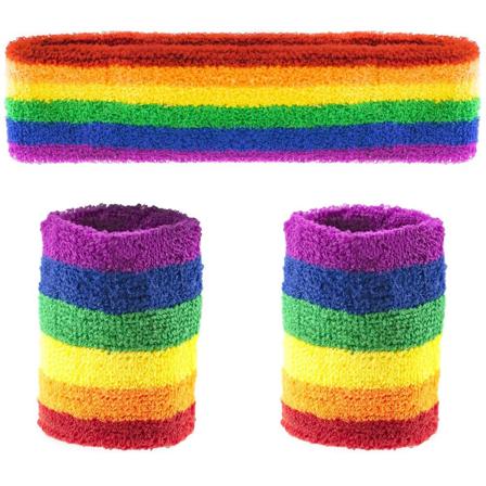 Sateenkaari-hiuspanta ja hikinauha aikuisille, unisex-koko, rannekehiuspanta sateenkaaren väreissä, ihanteellinen urheiluun ja LGBT-tapahtumiin