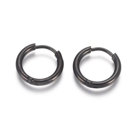 1Par 16 mm Hoops örhängen i Svart 316L kirurgiskt stål
