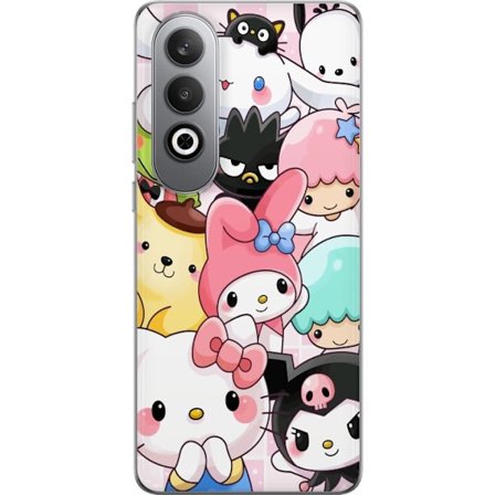 Kompatibelt Mobildeksel til OnePlus Nord CE4 Tett mønster av søte figurer med store øyne i ulike farger og uttrykk med LABUBU-tekst