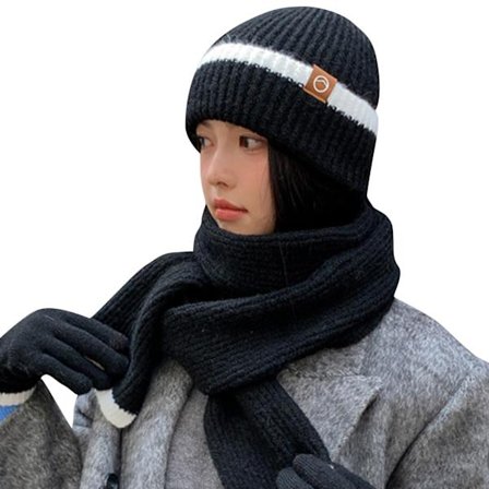 Vinterhue, halstørklæde og handskesæt til kvinder, strikket hue og touchscreen-vanter, varmt 3-i-1 tilbehør til koldt vejr til udendørs aktiviteter