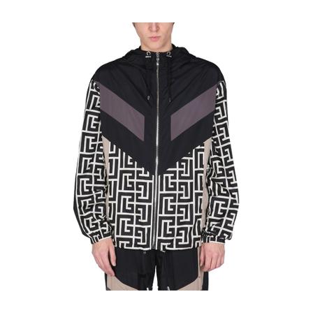 Balmain Jakke With Maxi Monogram Logo Print Sort, Herre