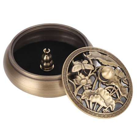 Messing Røkelsesbrenner Legering Metallpinne med Lokk Buddhistiske Forsyninger Rund Bunn Ovn