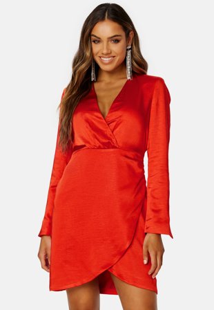YAS Sannie LS Drape Dress Fiery Red Klær