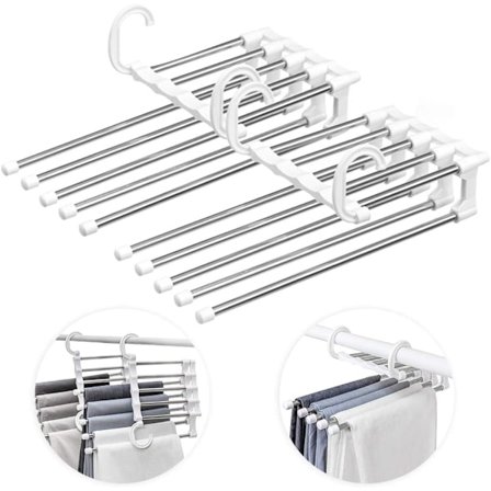 O-Kinee Buksehenger Plassbesparende Multiple, 2 stk Bukse Kleshengere i Rustfritt Stål Uttrekkbar, Sammenleggbar Multi Henger, Magic Hanger Organizer