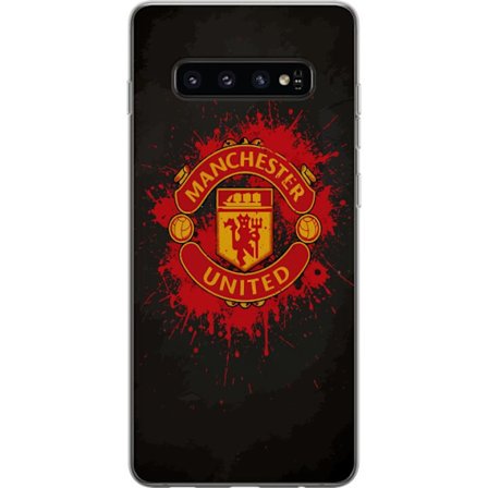 Kompatibelt Mobildeksel til Samsung Samsung Galaxy S10 Manchester United logo i rød og gul farge med røff sportslig bakgrunn