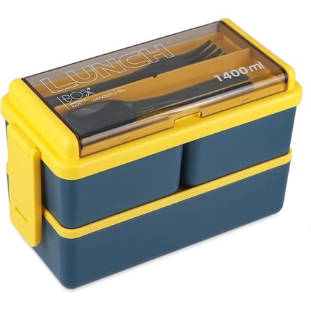 Madkasse til voksne, alt-i-én madbeholdere med aftagelige rum, mikroovnsikker