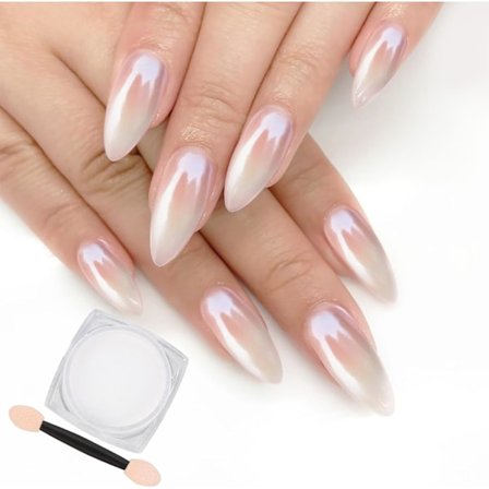 Vit Pärla Krom Nagelpulver, Iridescent Aurora Pulver Metallisk Spegeleffekt Pigment Pärlemorskimrande Sjöjungfru Pigment Pärla