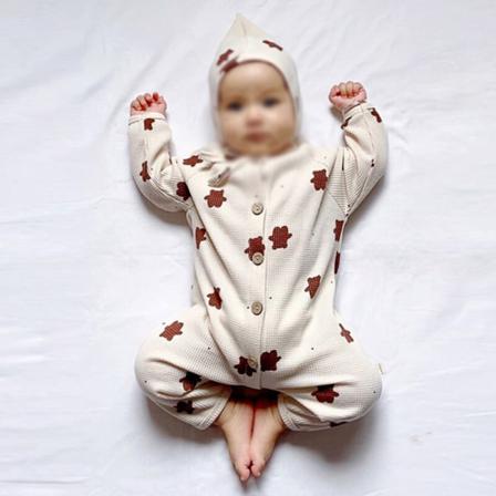 Baby Crew Neck Tecknat Print Med Hatt Playsuit One Piece Romper