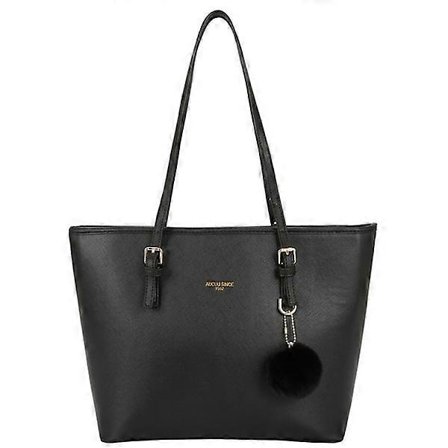 Svart damhandväska, läder shopper-väska för kvinnor, stor skolväska för kontor, skola och shopping